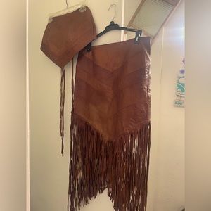 Genuine custom leather skirt and halter set. Soft light brown leather.